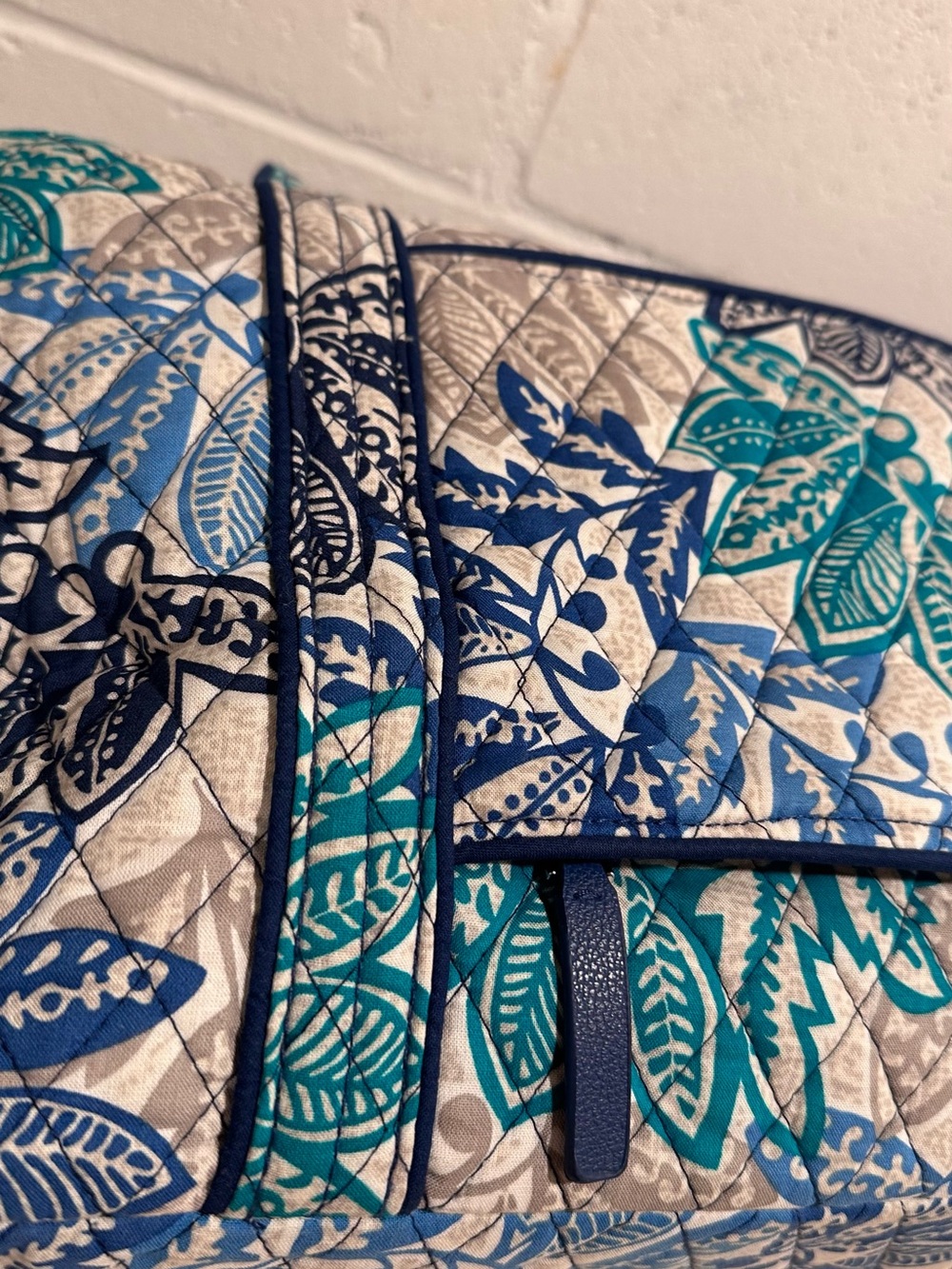 2pc Vera Bradley Miller Bag in "Santiago" Blue Teal Floral & Luggage Tag Set - Picture 6 of 16